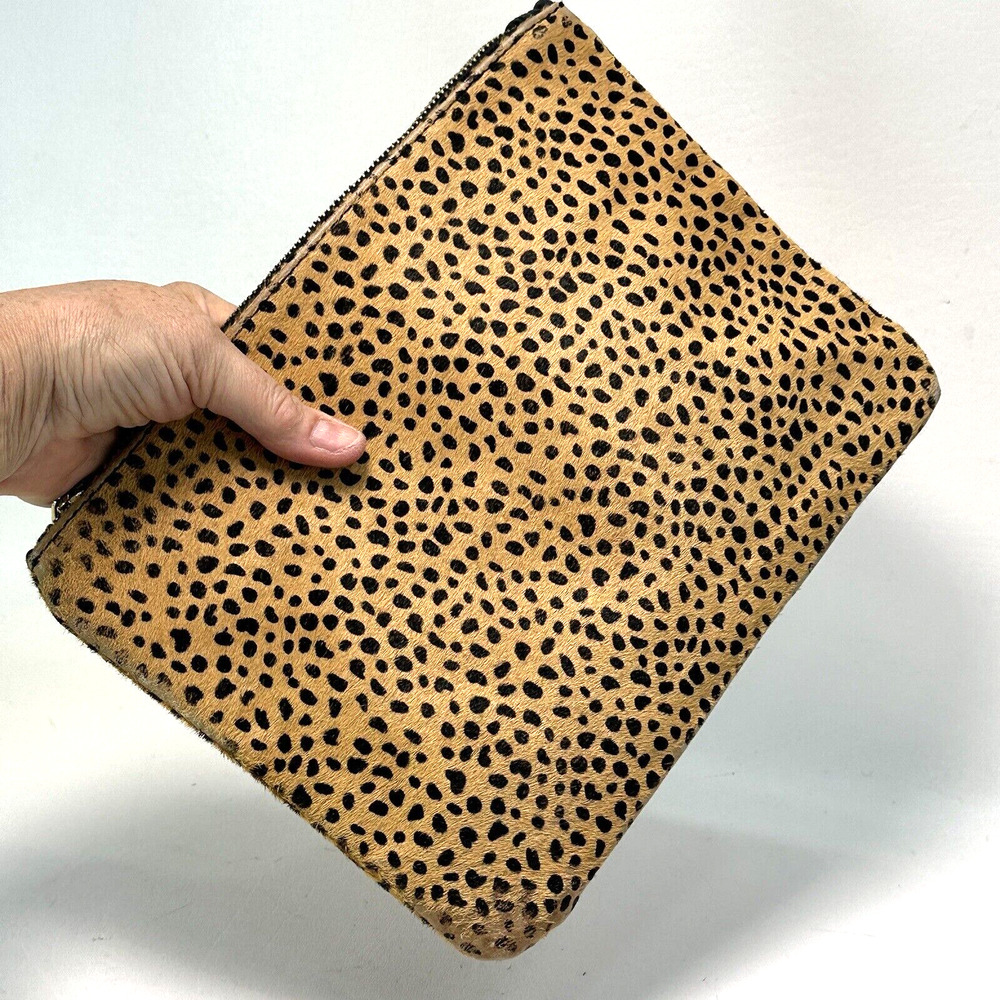 Sole Society Cheetah Calf Hair Clutch Handbag Spotted Lined Zipper Pouch